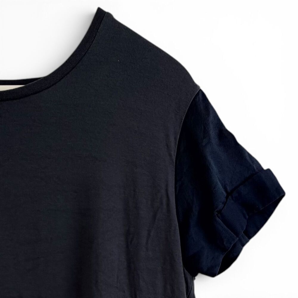Allsaints Leila Black Luxury Tee Oversized Contrast Fabric Sleeves Us Size 4 - Picture 2 of 5